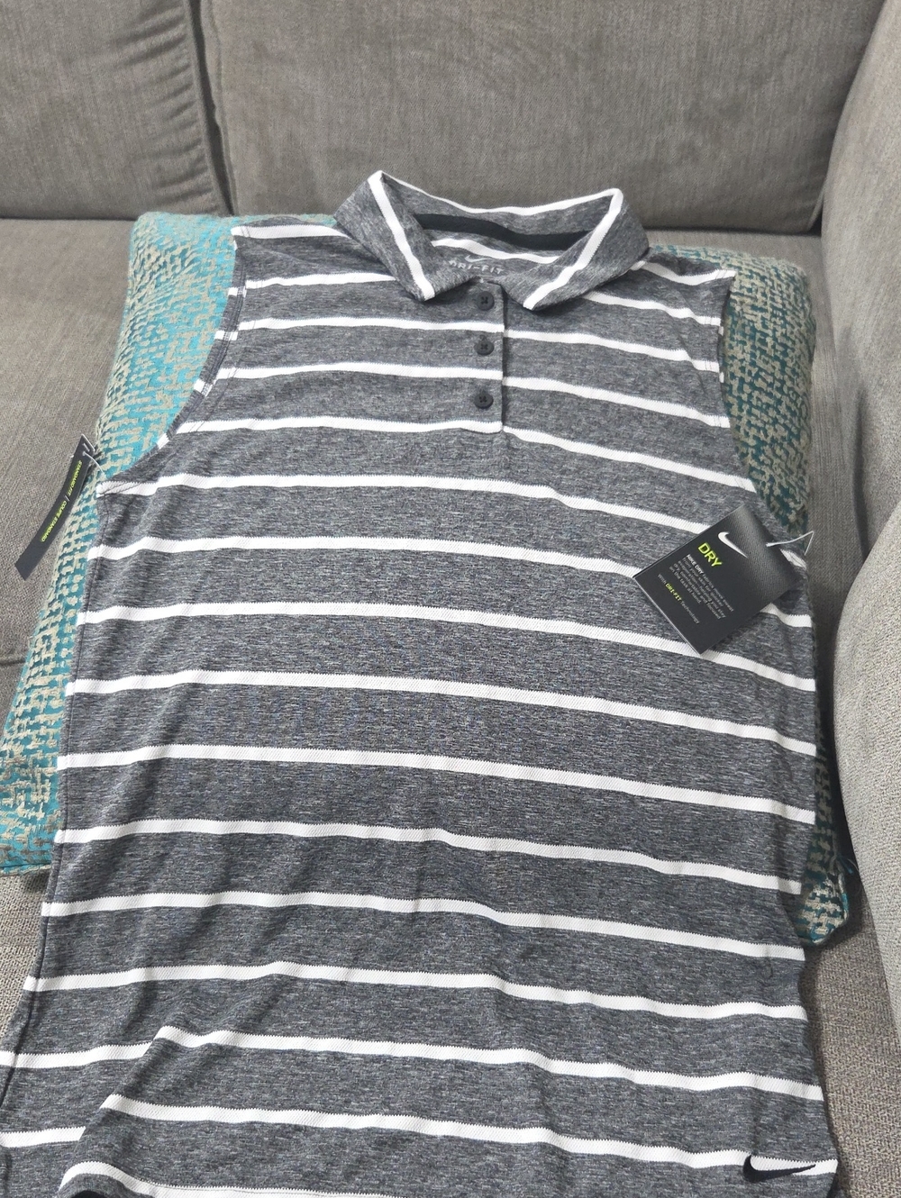 Nike Women’s Gray & White Striped Short Sleeve Polo Tee
